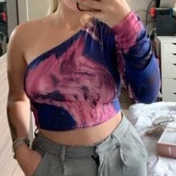 Multicolour Cropped one Shoulder Top - Picture 3 of 3